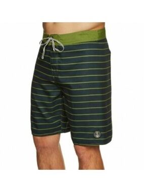Captain Fin Time Warp Striped Board Shorts Navy Olive Green  Drawstring Size 36